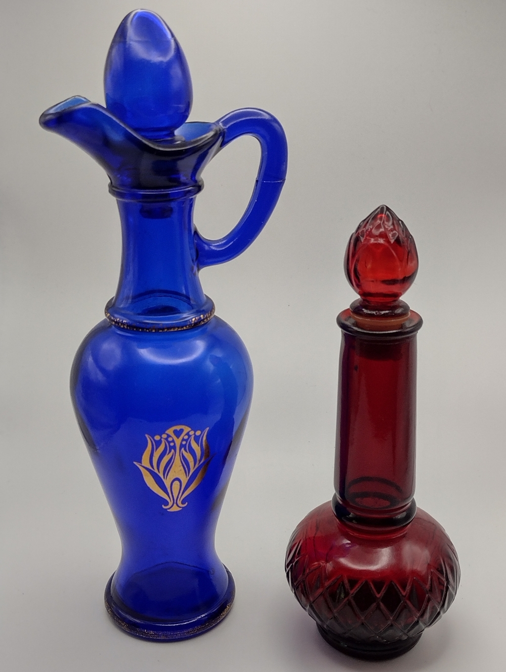 Pair Vintage 1970s Avon Decorative Vanity Bottles - Topaze Cologne And Bath Oil